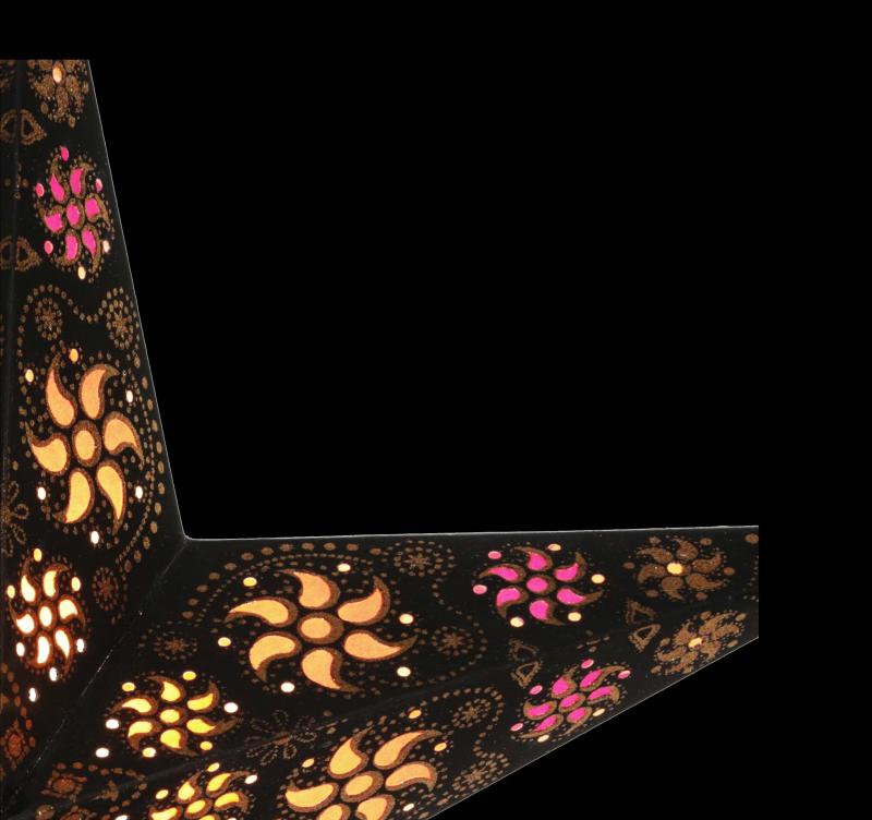 Baby Madras Black - Foldable glowing Paperstar with 5 points, 40 cm